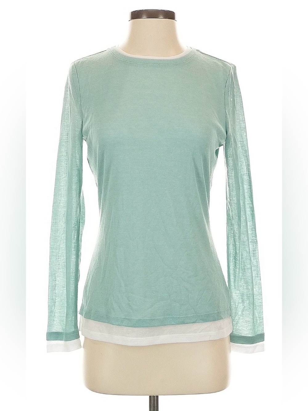 NIC+ZOE Seafoam/White Layered Hem Tee - Size Small